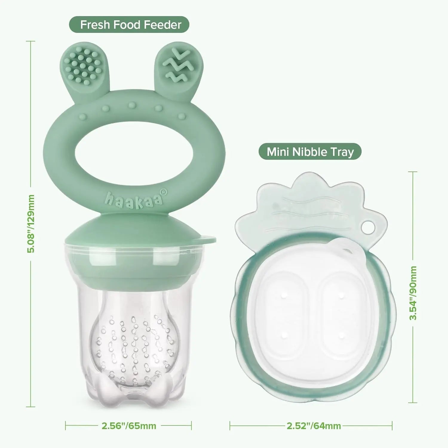 Haakaa Baby Fruit Food Feeder & Mini Freezer Nibble Tray Combo, 4 Month+ (Pea Green)