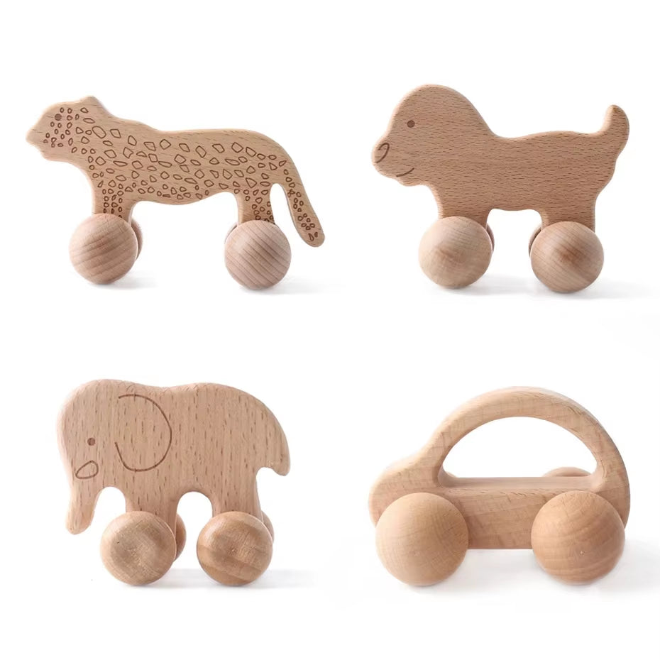 1Pc Organic Beech Wooden Car for Babies BPA Free Montessori Toys Wooden Rattle Brain Game Toys Handmade Crafts Gift Child Block