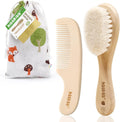 Haakaa Baby Hair Brush and Comb Set for Newborns and Toddlers - 2-Pack with Natural Soft Goat Bristles and Wooden Handle, Gentle Grooming for Cradle Cap, Ideal Gift for Babies