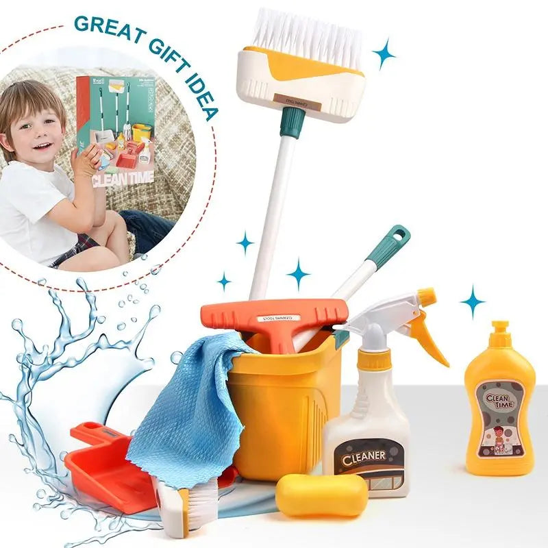 Children's Pretend Play Cleaning Tool Set - 12-Piece Simulation Cleaning Kit for Montessori Learning and Birthday Gifts