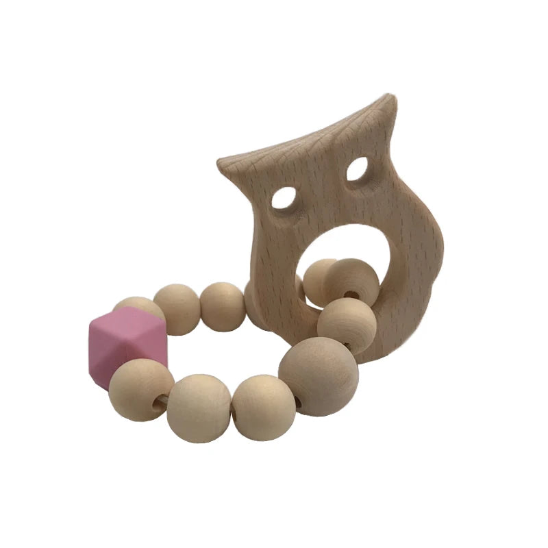 Kissteethe Wooden Baby Bracelet Animal Shaped Jewelry Teething for Organic Wood Silicone Beads Rattle Stroller Accessories Toys