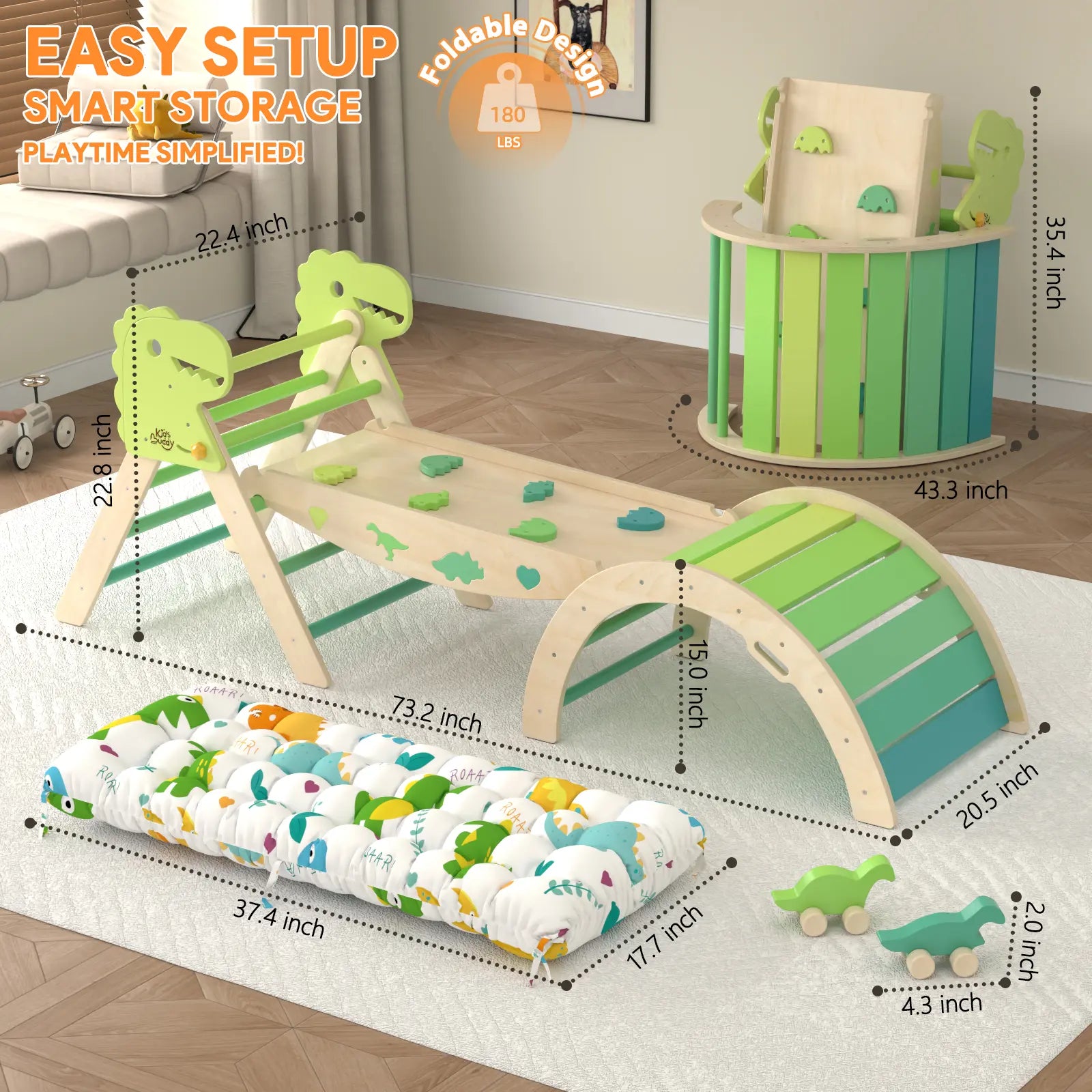 Pikler Triangle Set with Cushion - 9-in-1 Climbing Toys for Toddlers Aged 1-3, Indoor Montessori Playground with Maze, Shape Sorting Game, and Dinosaur Car