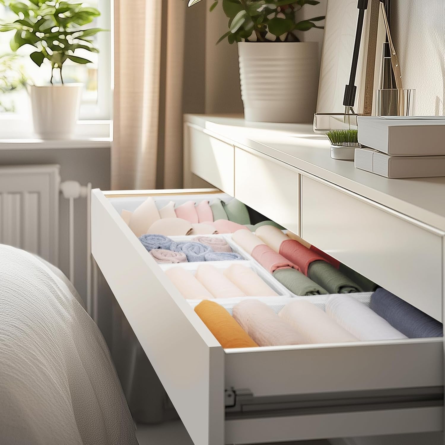 Drawer Organizer Clothes, 10 Pack Dresser Organizer for Baby Clothes, Underwear, Sock- Foldable Closet Organization and Storage Dividers Bins for Nursery, Bedroom (White)