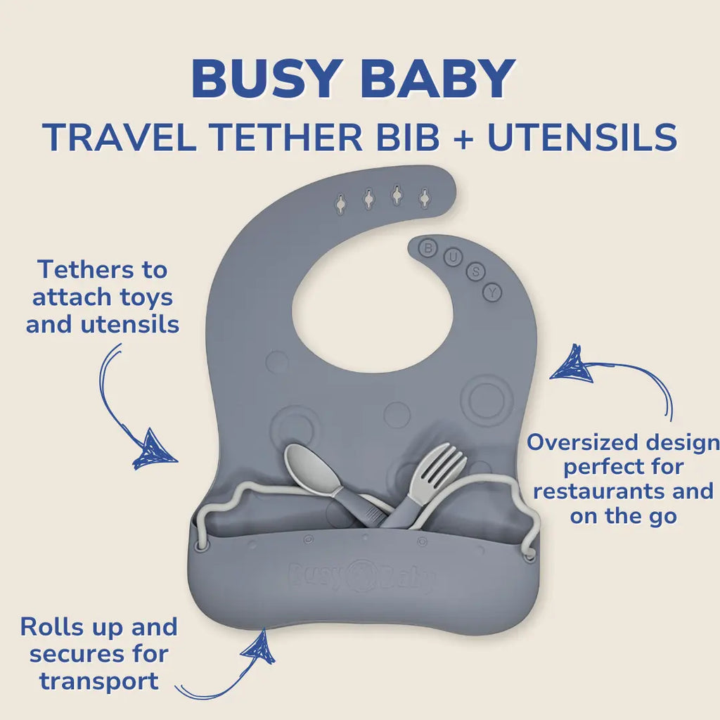 Travel Tether Bib and Utensils Set