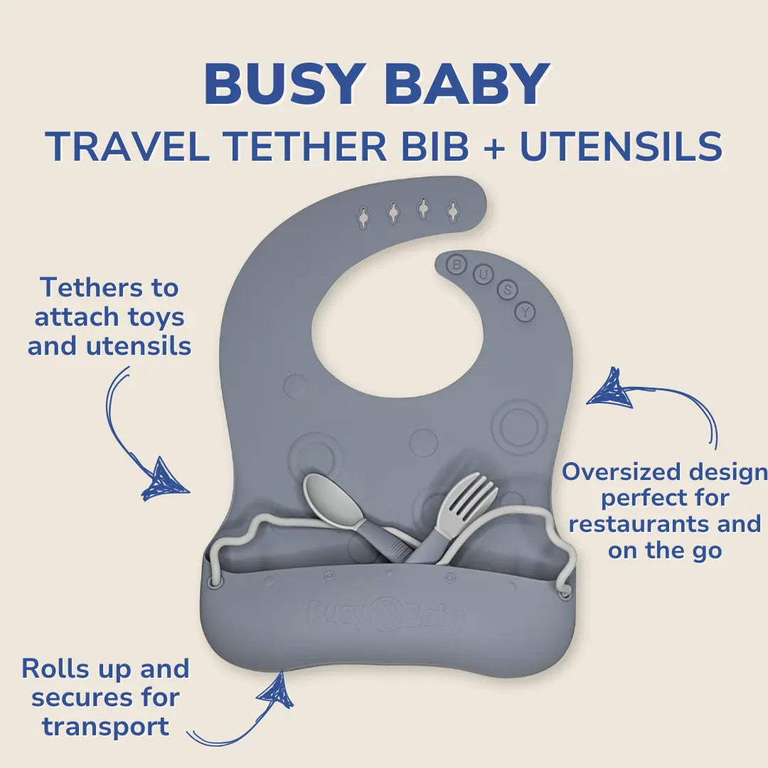 Travel Tether Bib and Utensils Set