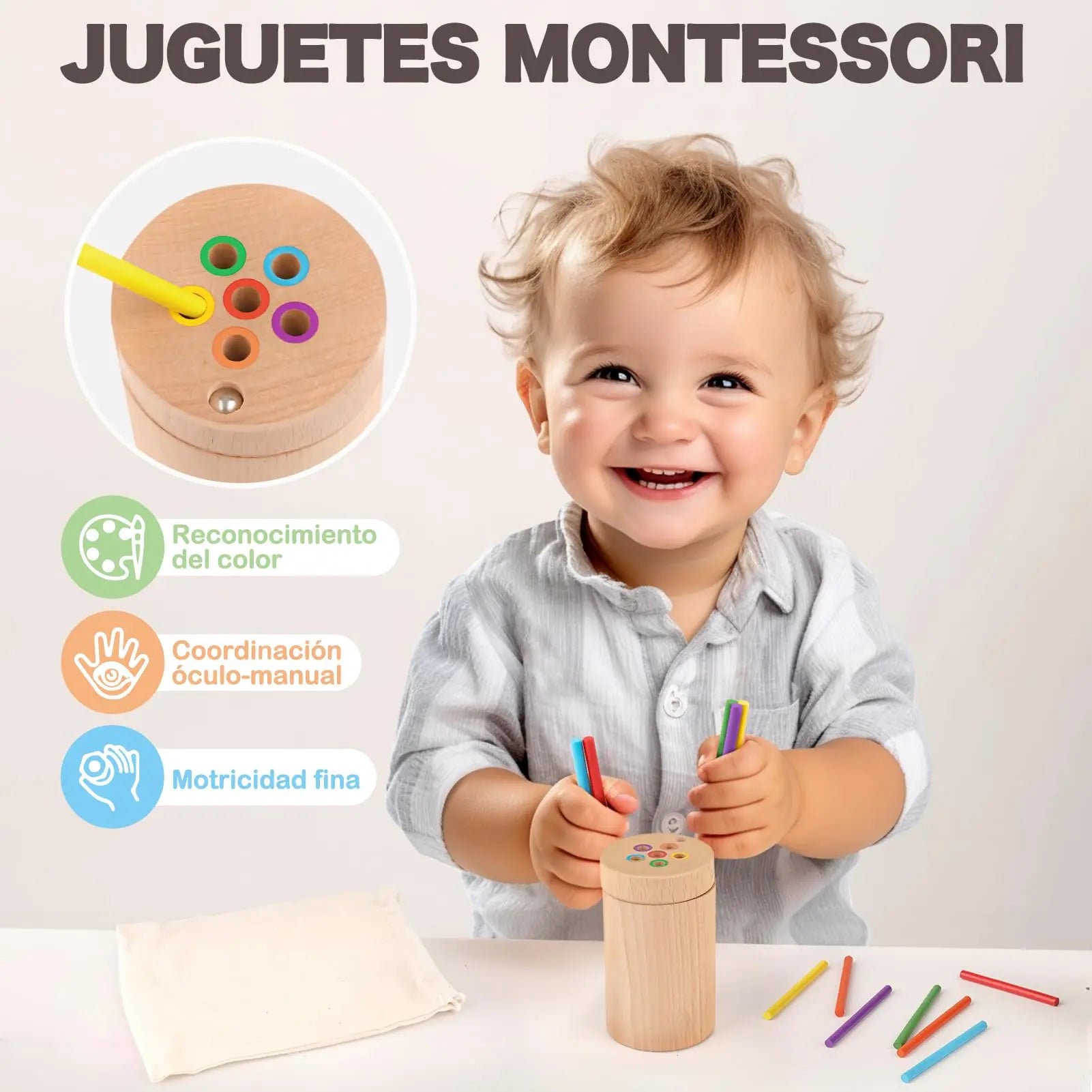 Joyreal Montessori Wooden Learning Color Sorting Toys for Toddlers - Sensory Matching Games for Fine Motor Development in Infants Aged 2 Years