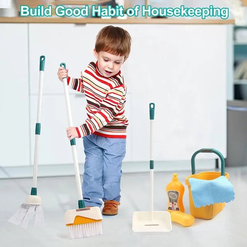 Children's Pretend Play Cleaning Tool Set - 12-Piece Simulation Cleaning Kit for Montessori Learning and Birthday Gifts