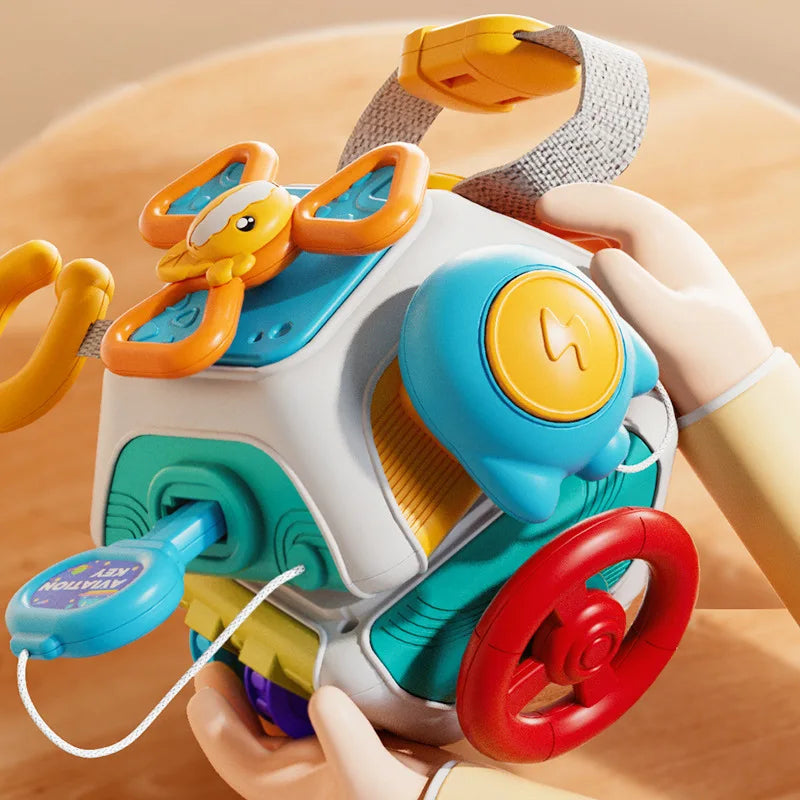 Baby Busy Board Cube 10-In-1 - Montessori Travel Activity Toy