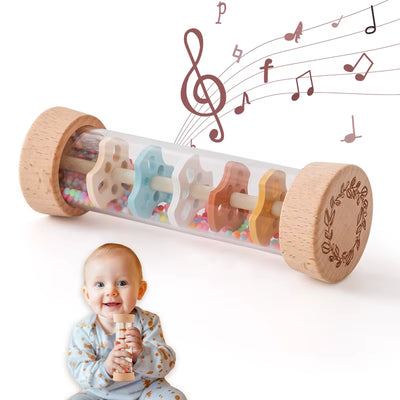 Montessori Wooden Rain Stick Rattle - Baby Sensory Music Toy