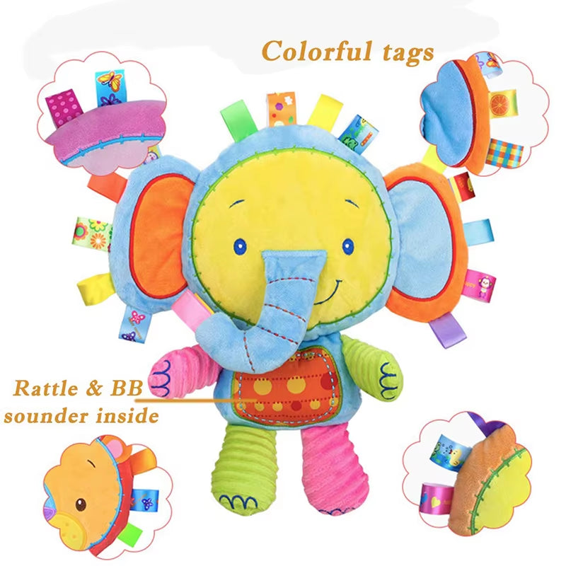 Baby Tags Stuffed Animal Soft Toy Lovey Elephant Plush Bell Toy Built-In Rattles Sensory Toy for Newborn Toddler Infant Gifts