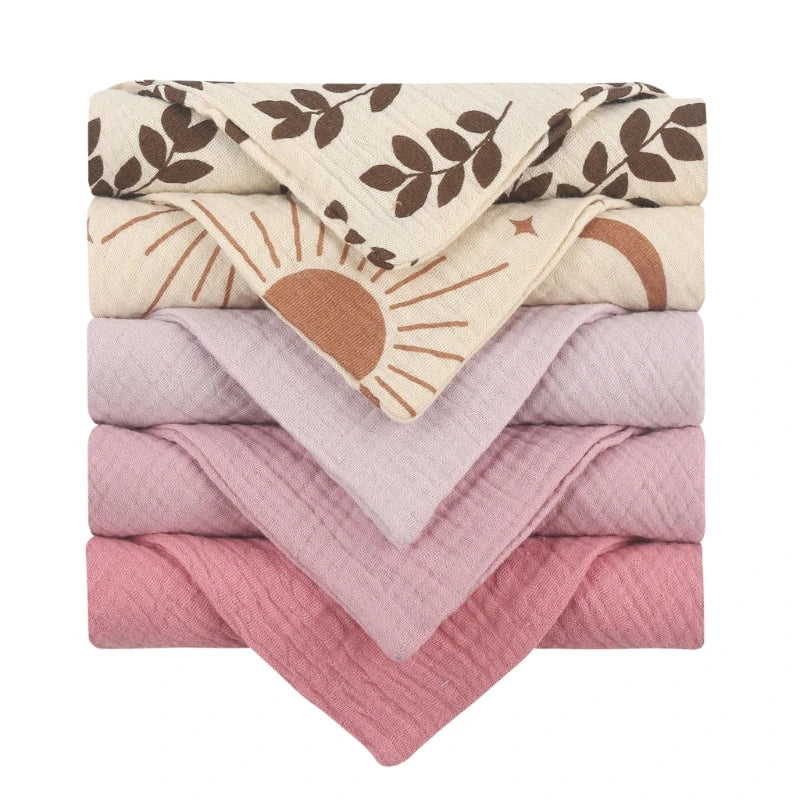 5Pcs/Set Square Cotton Baby Face Towel Handkerchief Soft Absorbent Gauze Baby Towel Kids Feeding Bibs Burp Cloths Washcloth