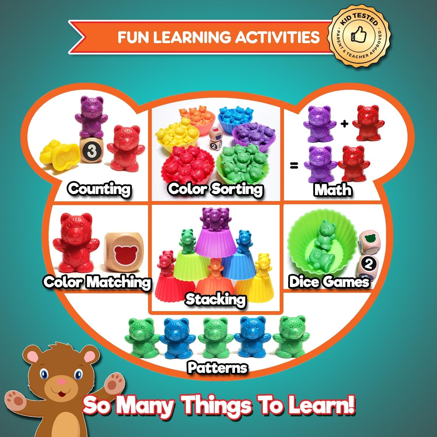 Cute & Cuddly Counting Bears with Dice - Sort, Count, Match & Play 60Pc