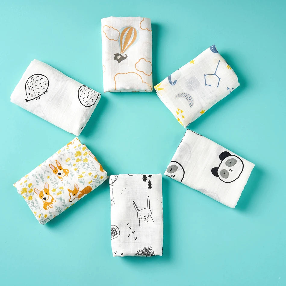 #My Soft Life# 5Pieces Set Bamboo Cotton Swaddle Blanket Baby Bandana Bib Set