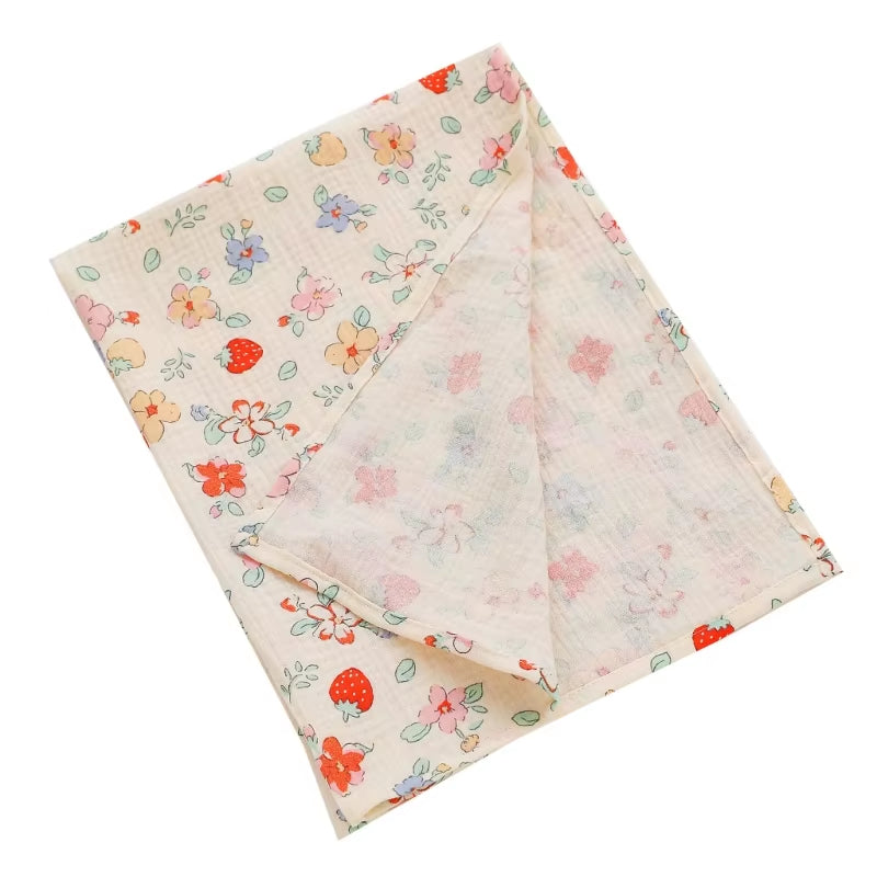 Cotton Swaddle Blanket Baby Blanket Floral Print Muslin Diaper Swaddle New Born Crinkle Fabric Stroller Cover