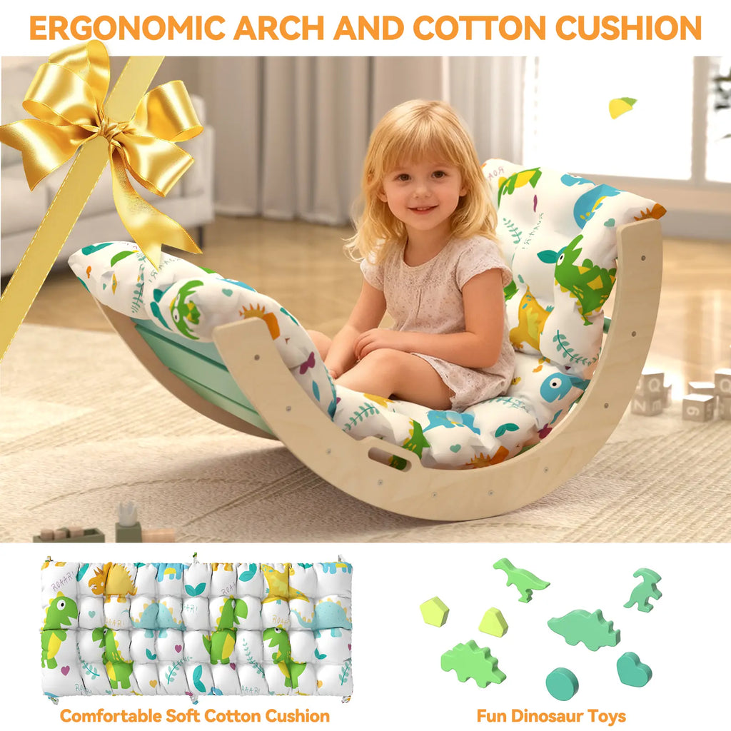 Pikler Triangle Set with Cushion - 9-in-1 Climbing Toys for Toddlers Aged 1-3, Indoor Montessori Playground with Maze, Shape Sorting Game, and Dinosaur Car