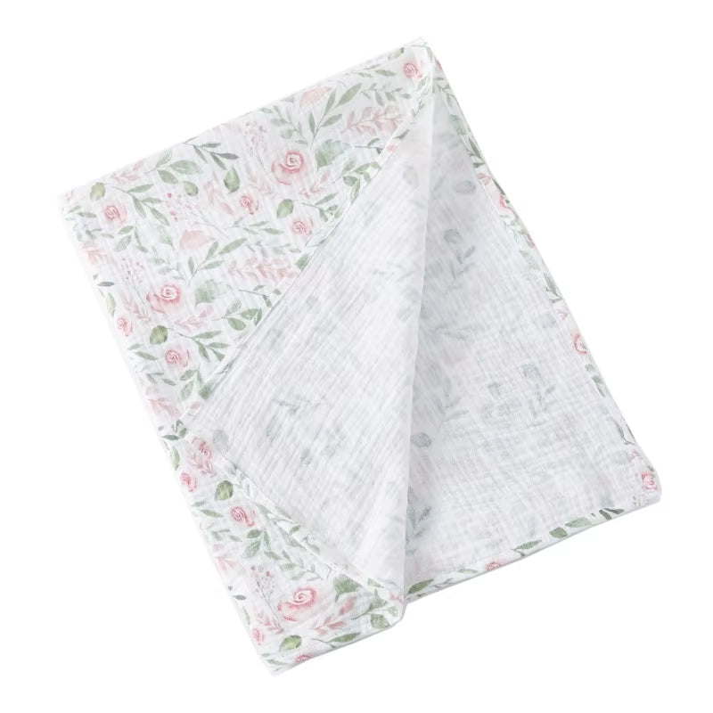 Cotton Swaddle Blanket Baby Blanket Floral Print Muslin Diaper Swaddle New Born Crinkle Fabric Stroller Cover