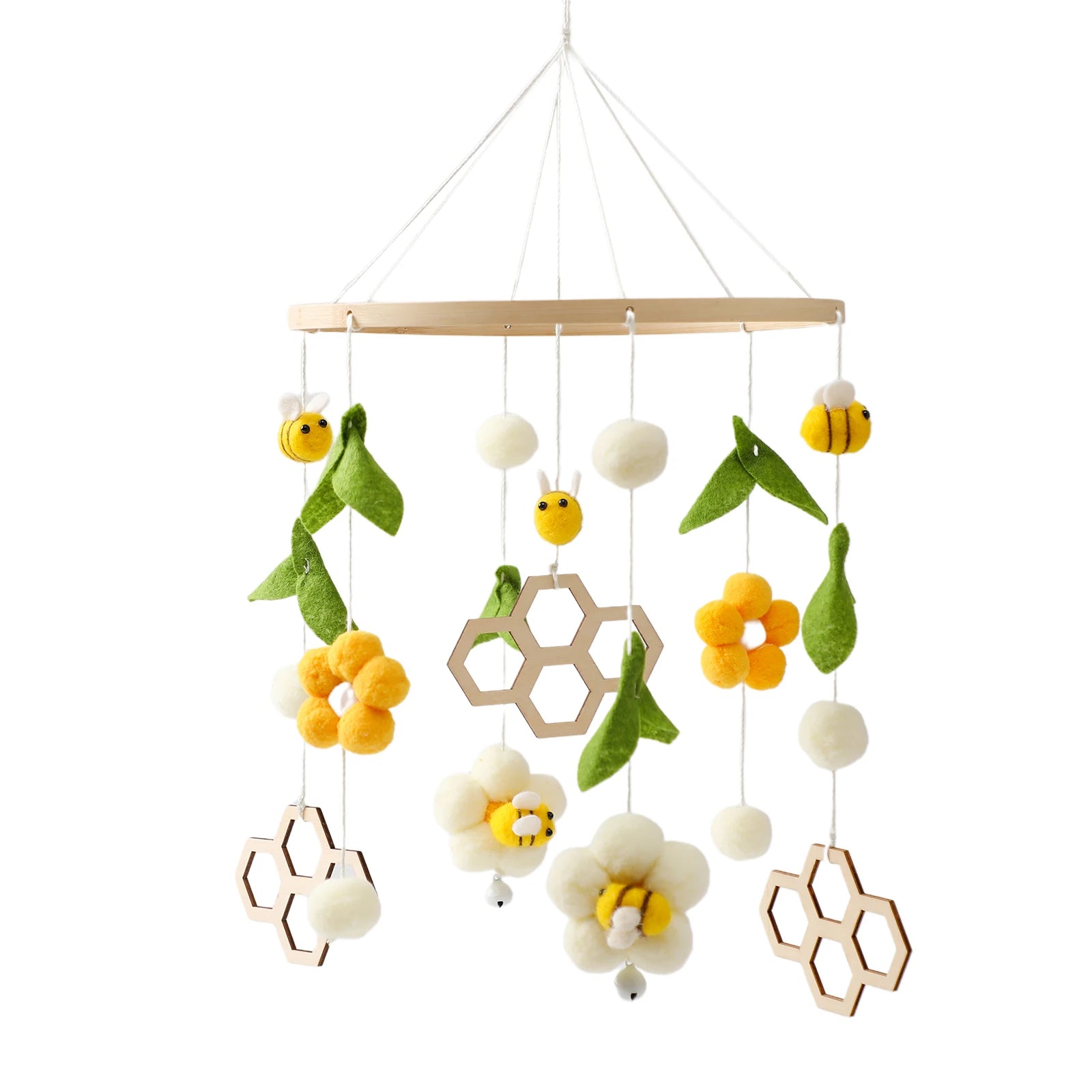 Baby Bed Bell Wood Mobile Toddler Rattles Toys Crib Bell Rattles Boho Style Kids Musical Toys 0-12 Months for Baby Newborn Gifts