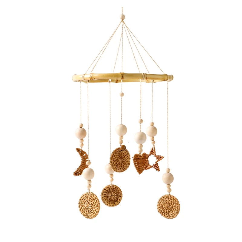 Baby Bed Bell Wood Mobile Toddler Rattles Toys Crib Bell Rattles Boho Style Kids Musical Toys 0-12 Months for Baby Newborn Gifts