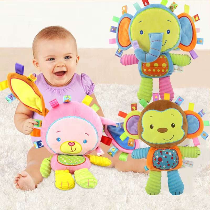 Baby Tags Stuffed Animal Soft Toy Lovey Elephant Plush Bell Toy Built-In Rattles Sensory Toy for Newborn Toddler Infant Gifts