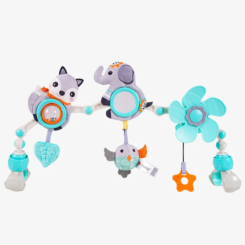 Baby Stroller Arch Toy Baby Crib Mobile Musical Animal Foldable Travel Car Seat Activity Bouncers Pram for Newborn Sensory Toy