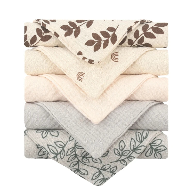 5Pcs/Set Square Cotton Baby Face Towel Handkerchief Soft Absorbent Gauze Baby Towel Kids Feeding Bibs Burp Cloths Washcloth