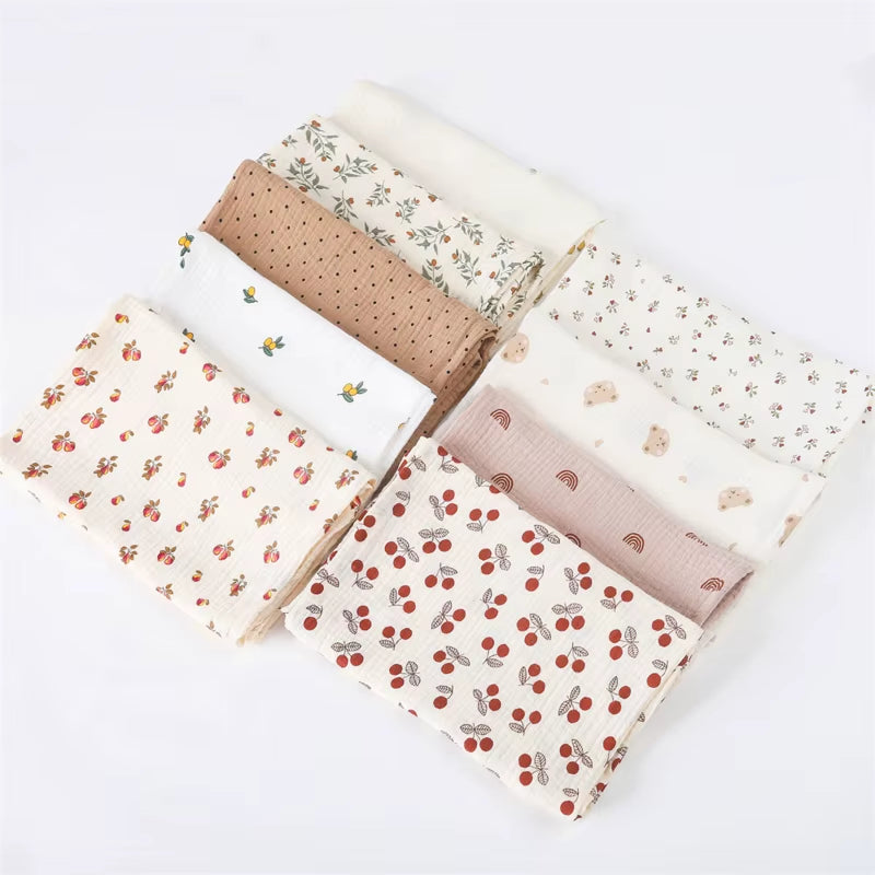 Cotton Swaddle Blanket Baby Blanket Floral Print Muslin Diaper Swaddle New Born Crinkle Fabric Stroller Cover