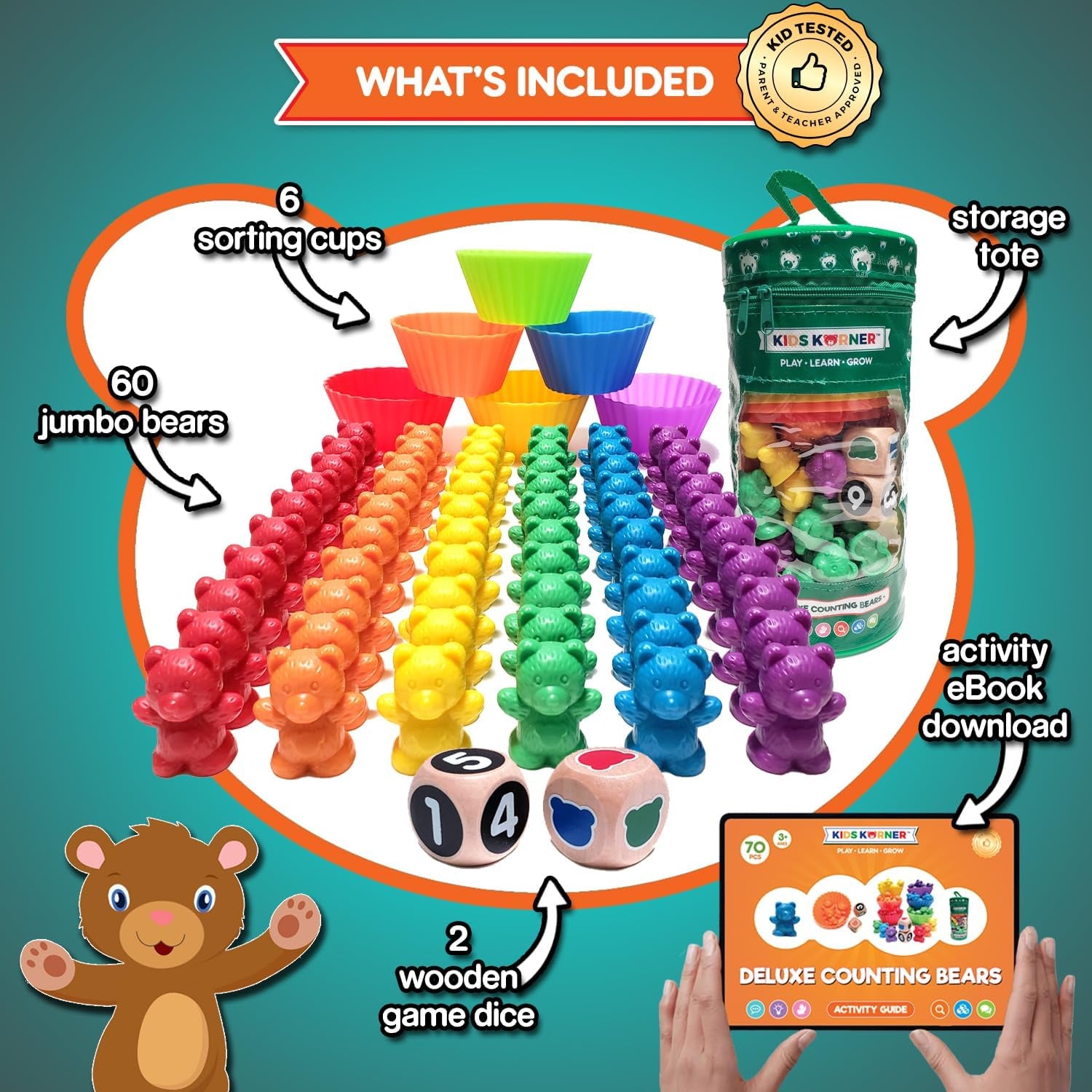 Cute & Cuddly Counting Bears with Dice - Sort, Count, Match & Play 60Pc