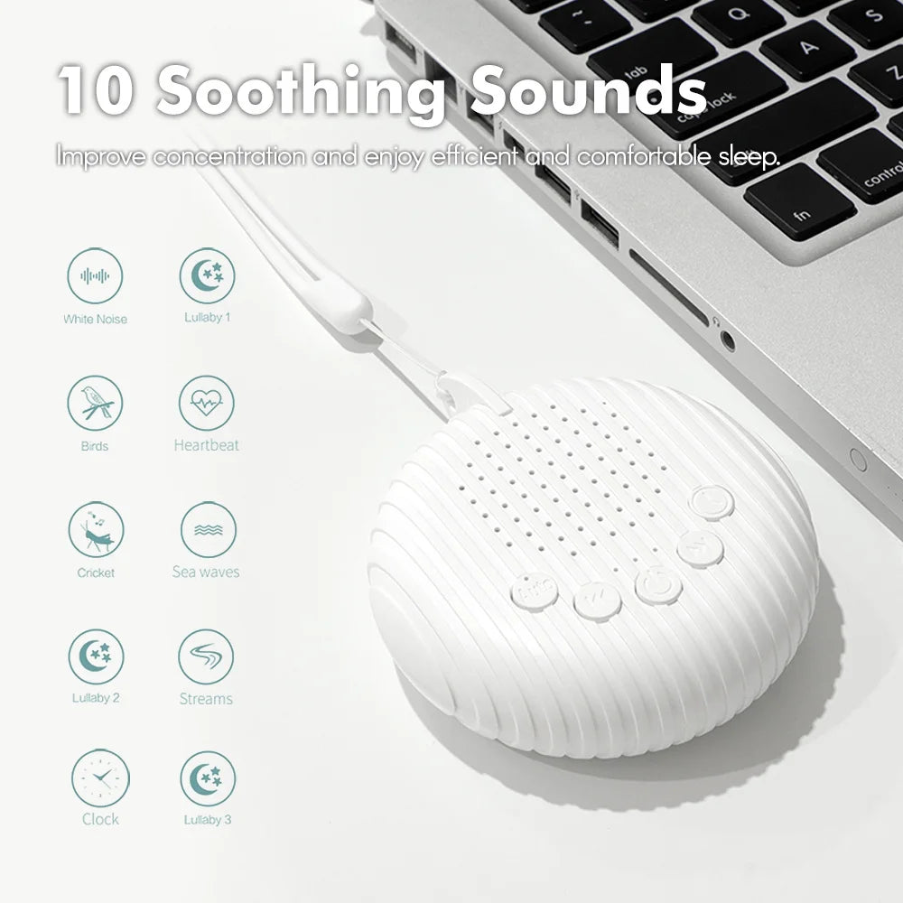 White Noise Sound Machine Portable Baby Sleep Machine 10 Soothing Sounds Volume Adjustable Built-In Rechargeable Battery USB