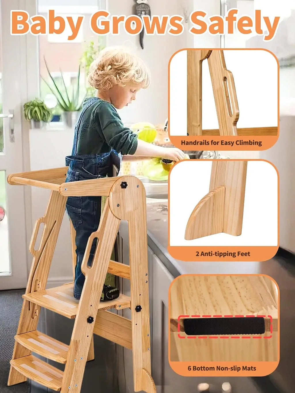 Adjustable Montessori Toddler Tower with Chalkboard - Foldable Step Stool for Ages 3-6