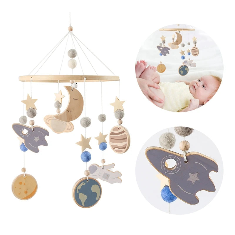 Baby Bed Bell Wood Mobile Toddler Rattles Toys Crib Bell Rattles Boho Style Kids Musical Toys 0-12 Months for Baby Newborn Gifts