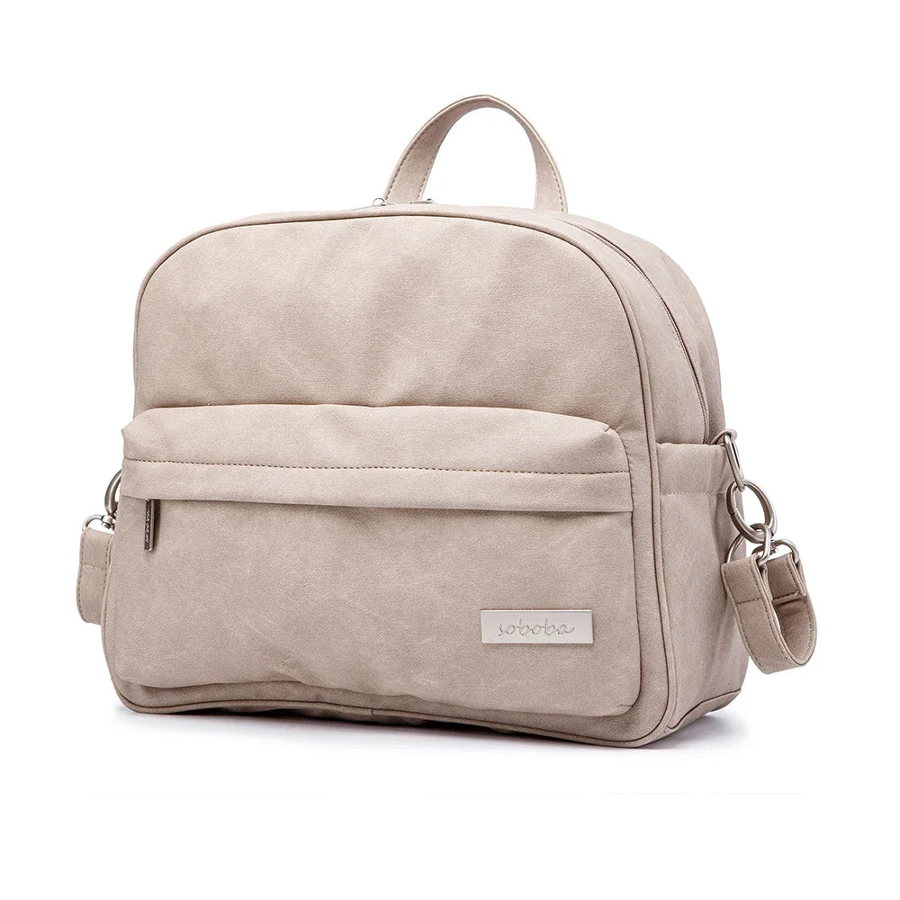 Soboba Solid Fashion Diaper Backpack for Baby Care Waterproof Multi-Function Nappy Changing Bag for Mother Stylish Diaper Bags
