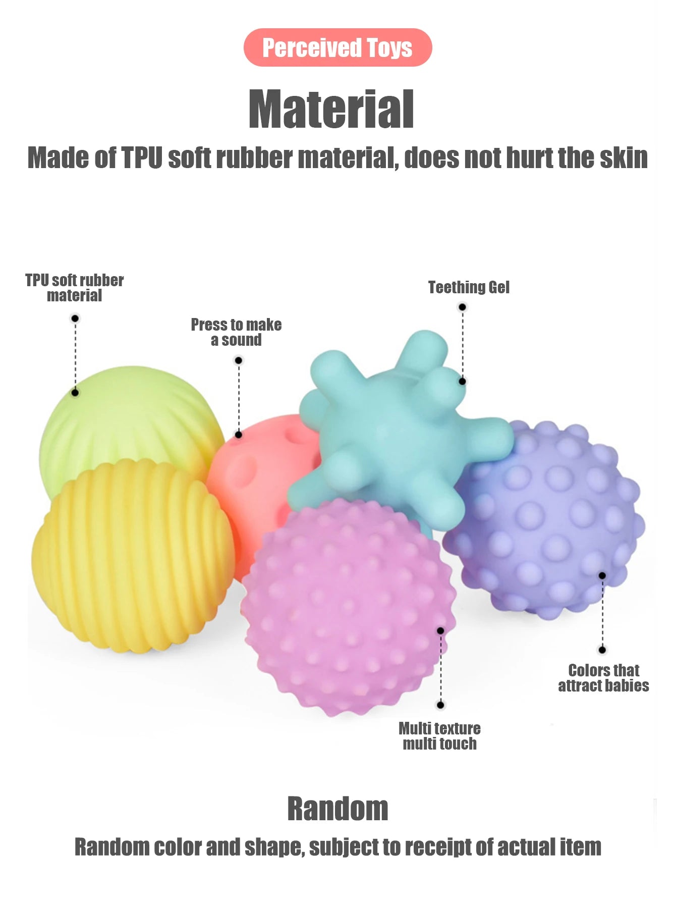 6Pcs Textured Sensory Balls Set - Baby Tactile Development Toy