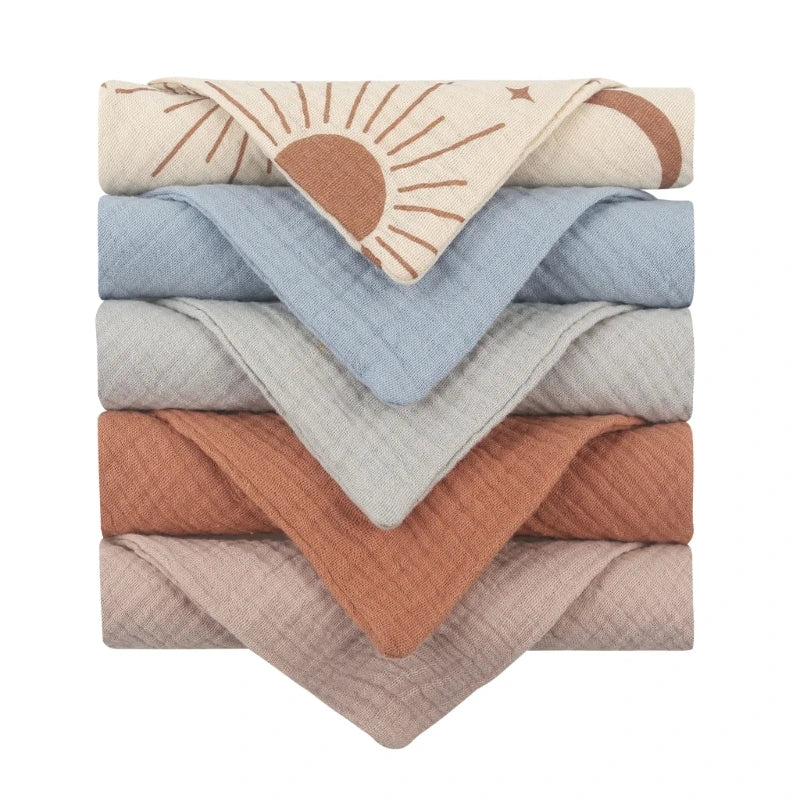 5Pcs/Set Square Cotton Baby Face Towel Handkerchief Soft Absorbent Gauze Baby Towel Kids Feeding Bibs Burp Cloths Washcloth