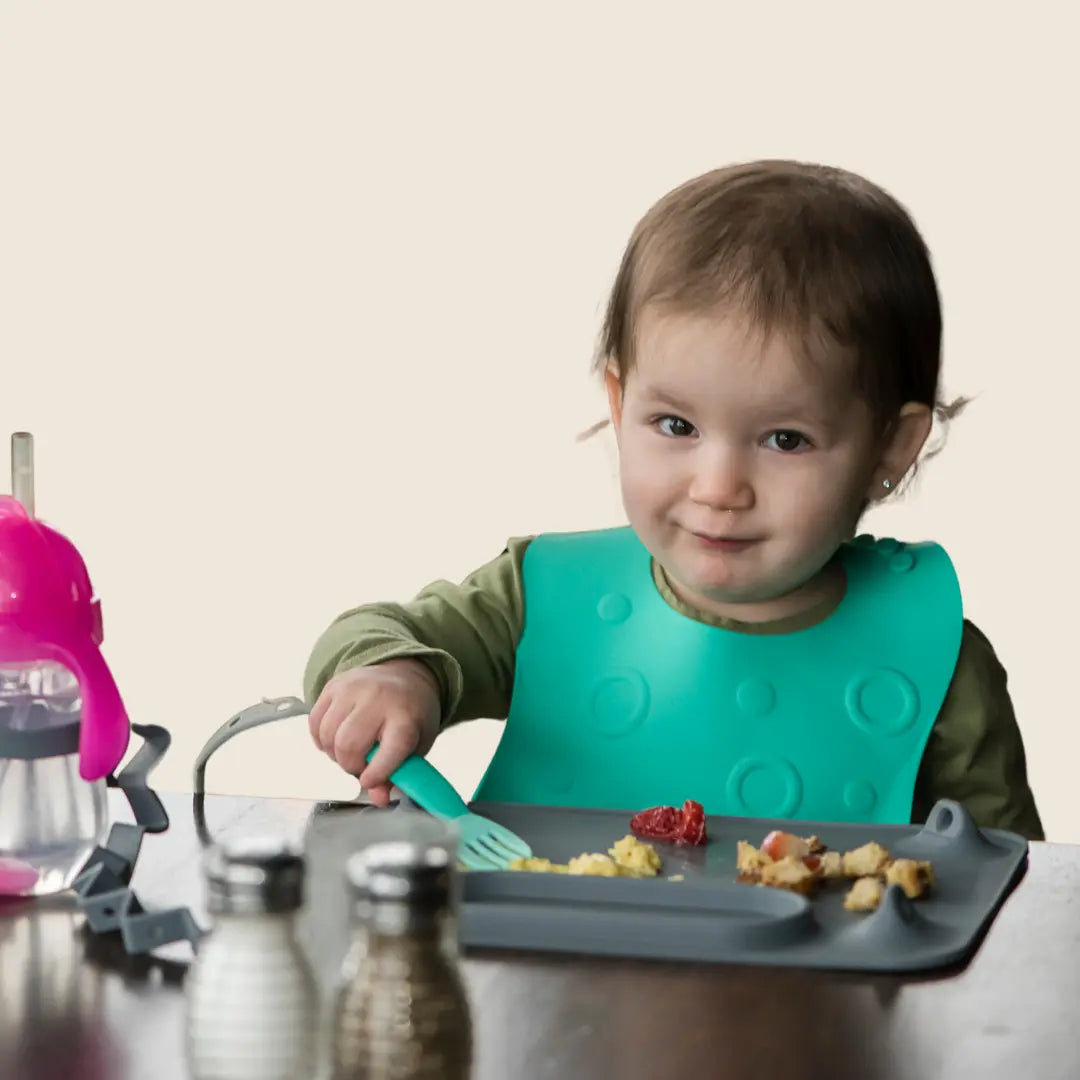 Travel Tether Bib and Utensils Set