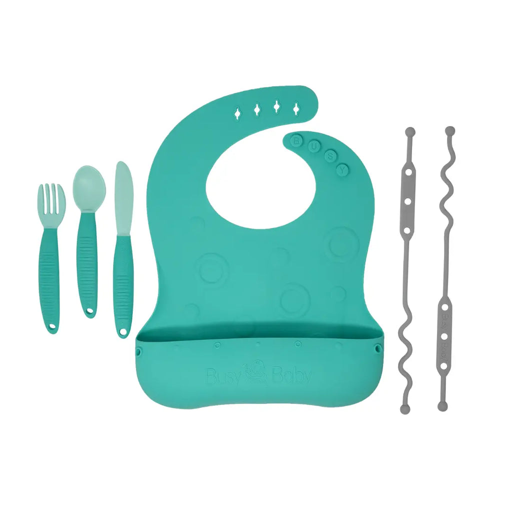 Travel Tether Bib and Utensils Set