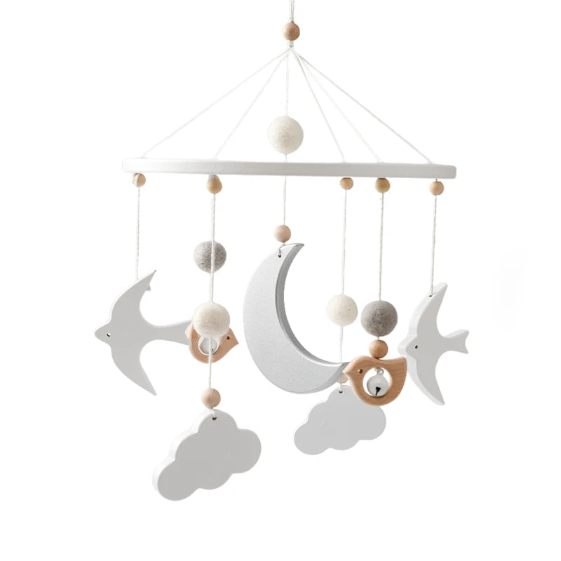 Baby Bed Bell Wood Mobile Toddler Rattles Toys Crib Bell Rattles Boho Style Kids Musical Toys 0-12 Months for Baby Newborn Gifts