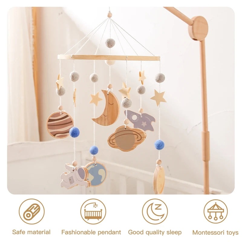 Baby Bed Bell Wood Mobile Toddler Rattles Toys Crib Bell Rattles Boho Style Kids Musical Toys 0-12 Months for Baby Newborn Gifts