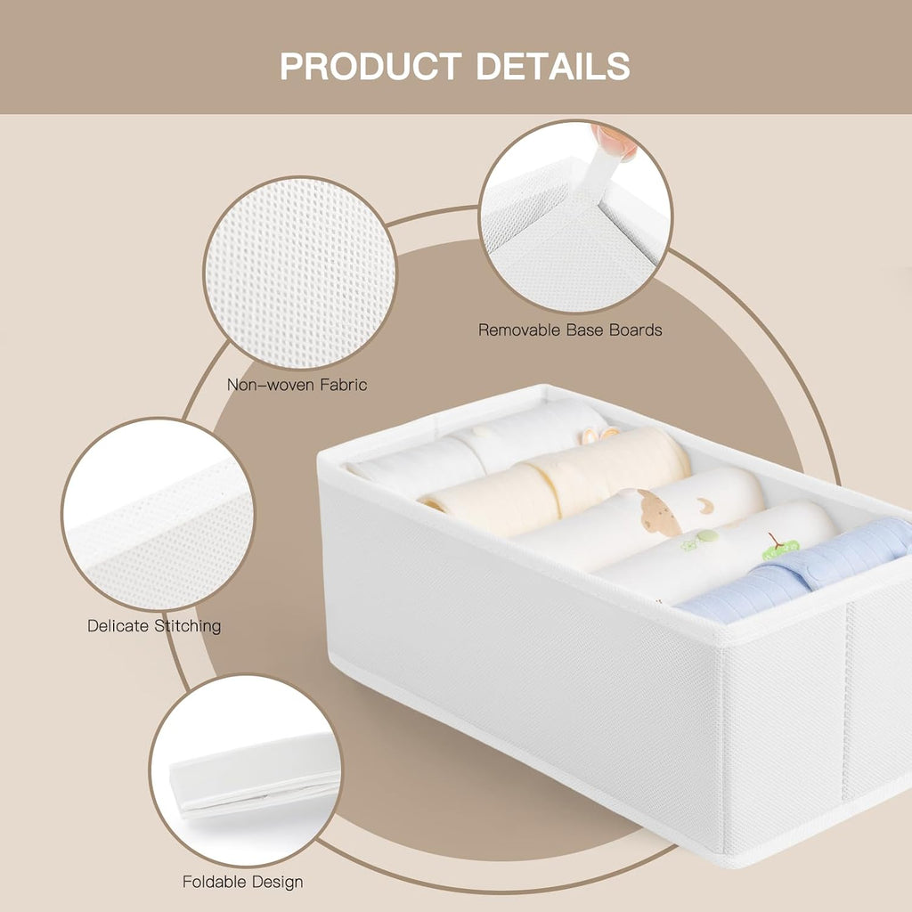 Drawer Organizer Clothes, 10 Pack Dresser Organizer for Baby Clothes, Underwear, Sock- Foldable Closet Organization and Storage Dividers Bins for Nursery, Bedroom (White)