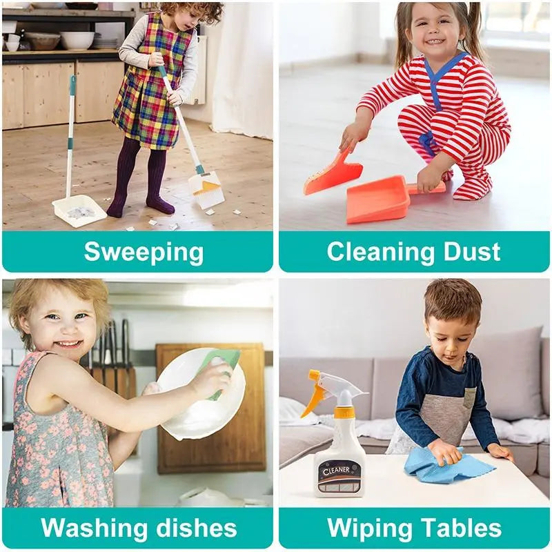 Children's Pretend Play Cleaning Tool Set - 12-Piece Simulation Cleaning Kit for Montessori Learning and Birthday Gifts