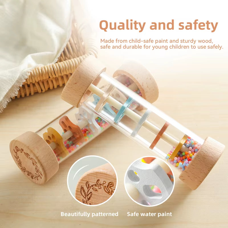 Montessori Wooden Rain Stick Rattle - Baby Sensory Music Toy