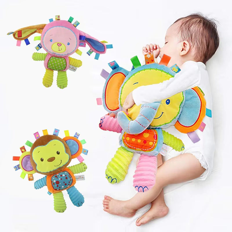 Baby Tags Stuffed Animal Soft Toy Lovey Elephant Plush Bell Toy Built-In Rattles Sensory Toy for Newborn Toddler Infant Gifts