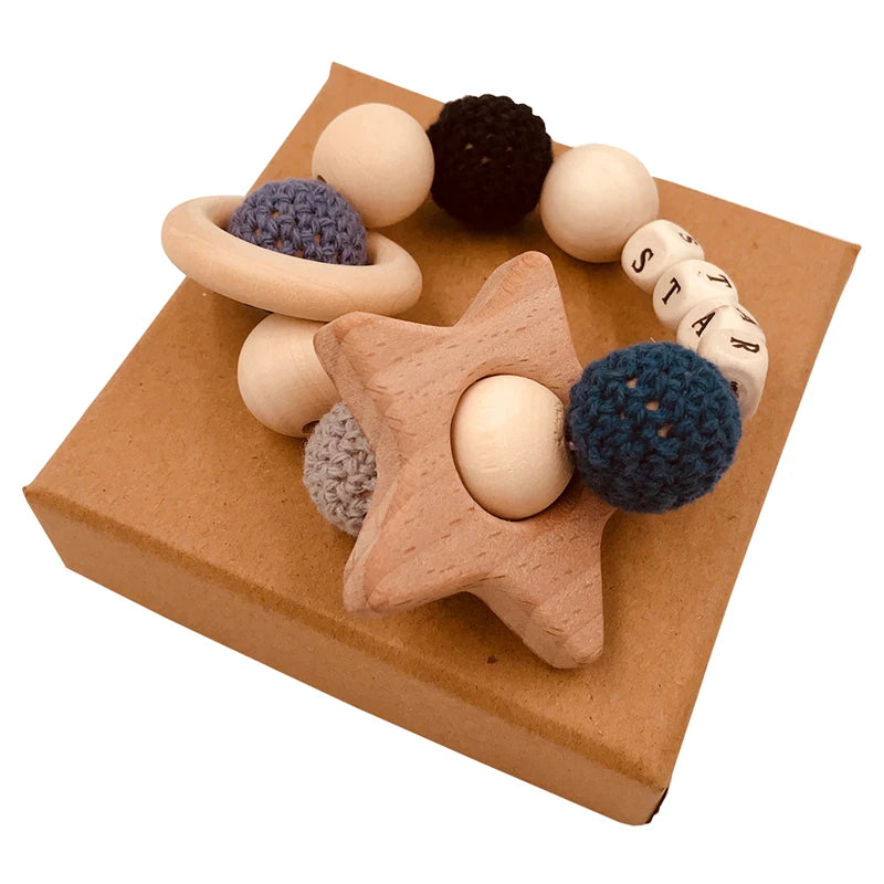 Kissteethe Wooden Baby Bracelet Animal Shaped Jewelry Teething for Organic Wood Silicone Beads Rattle Stroller Accessories Toys