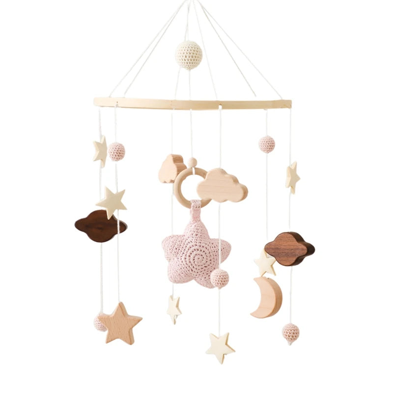 Baby Bed Bell Wood Mobile Toddler Rattles Toys Crib Bell Rattles Boho Style Kids Musical Toys 0-12 Months for Baby Newborn Gifts
