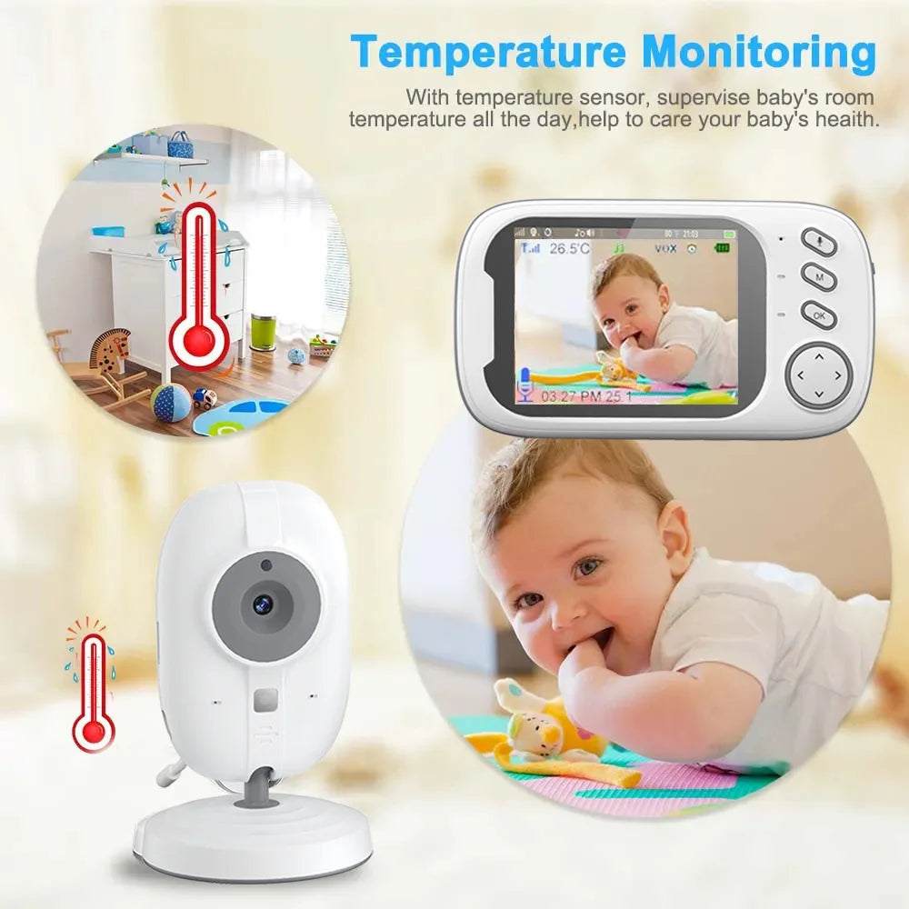 HTMCK 3.5 Inch Baby Monitor with Camera LCD Screen Wireless Electronic Babysitter 2-Way Audio Video Nanny Radio for Child Safety