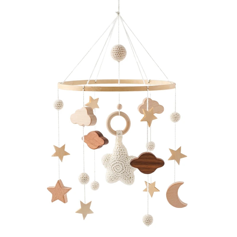 Baby Bed Bell Wood Mobile Toddler Rattles Toys Crib Bell Rattles Boho Style Kids Musical Toys 0-12 Months for Baby Newborn Gifts