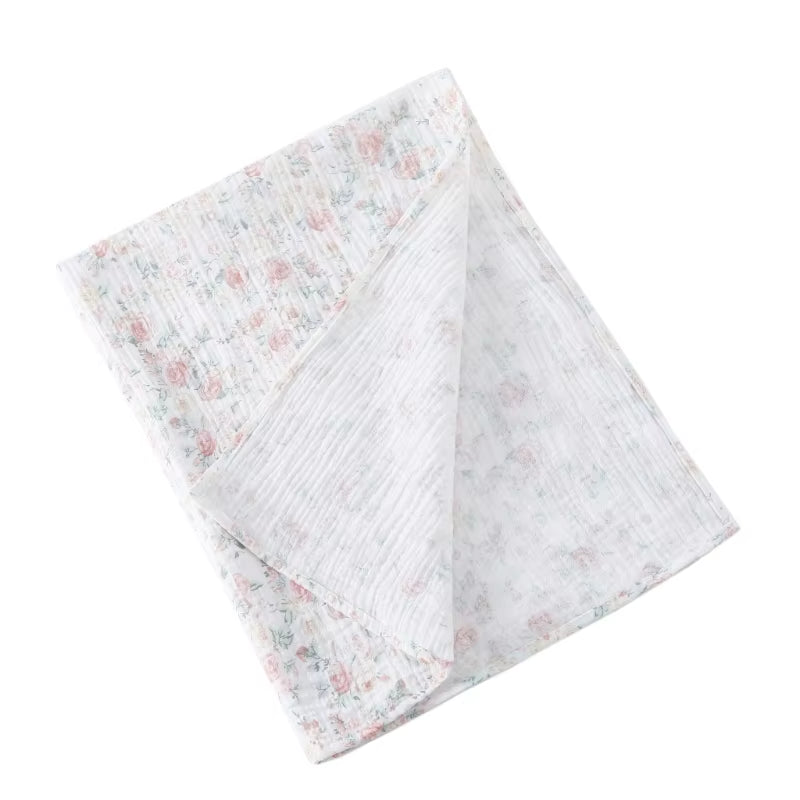 Cotton Swaddle Blanket Baby Blanket Floral Print Muslin Diaper Swaddle New Born Crinkle Fabric Stroller Cover