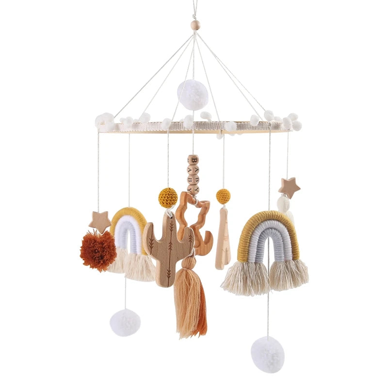 Baby Bed Bell Wood Mobile Toddler Rattles Toys Crib Bell Rattles Boho Style Kids Musical Toys 0-12 Months for Baby Newborn Gifts