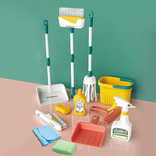 Children's Pretend Play Cleaning Tool Set - 12-Piece Simulation Cleaning Kit for Montessori Learning and Birthday Gifts