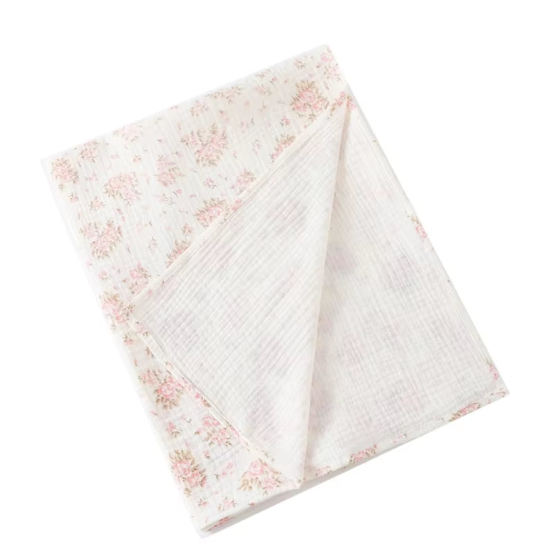 Cotton Swaddle Blanket Baby Blanket Floral Print Muslin Diaper Swaddle New Born Crinkle Fabric Stroller Cover