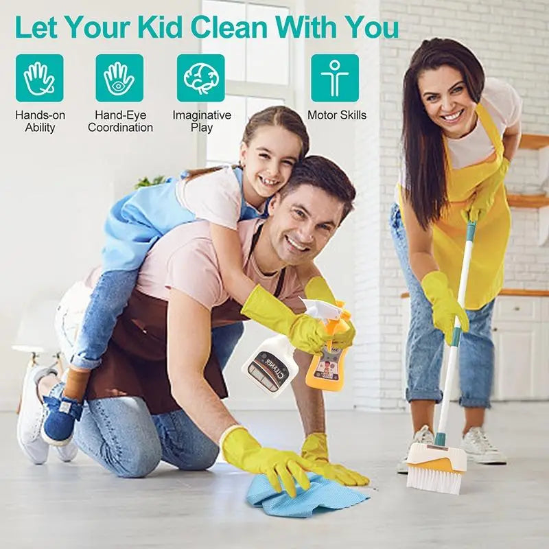 Children's Pretend Play Cleaning Tool Set - 12-Piece Simulation Cleaning Kit for Montessori Learning and Birthday Gifts